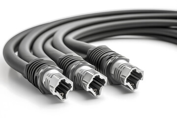 Close up of three ethernet network cables with rj45 connectors