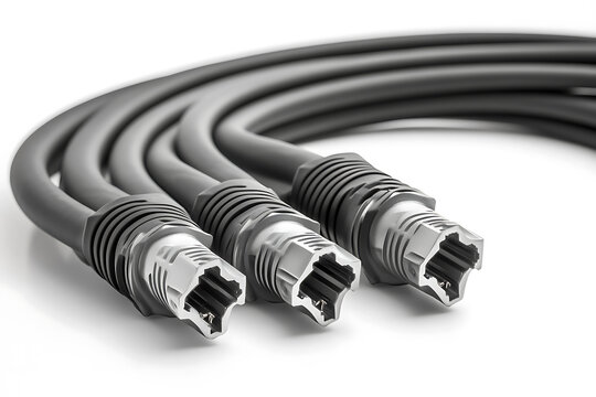 Close up of three ethernet network cables with rj45 connectors
