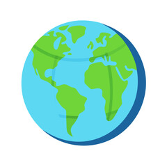 Earth globe flat illustration showing continents and oceans with a blue border