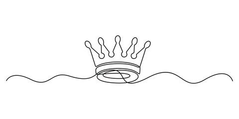 Crown in one continuous line drawing and minimalist style isolated outline vector illustration, Single line drawing of king crown vector. Royal crown in one line art vector illustration
