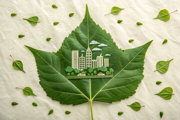 A Creative Concept of an Eco-Friendly City on a Large Green Leaf