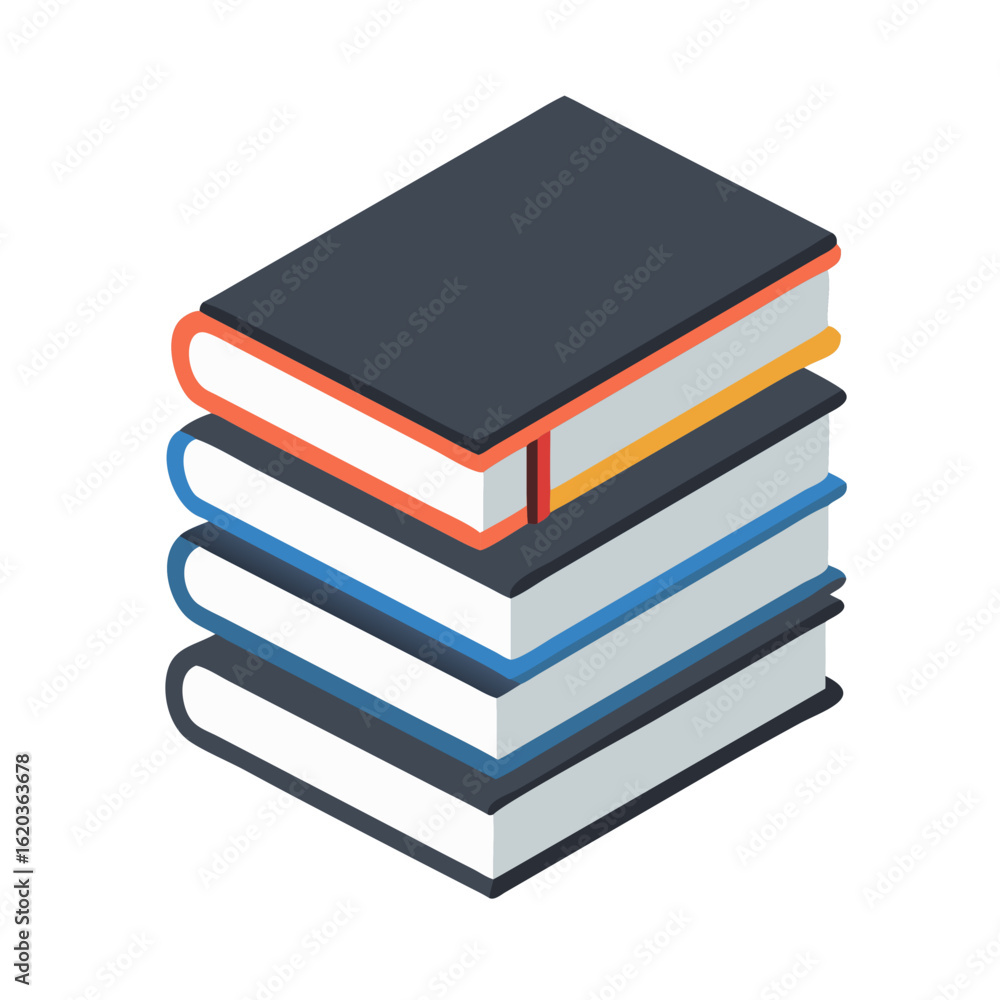 Poster isometric vector illustration of a stack of books in various colors