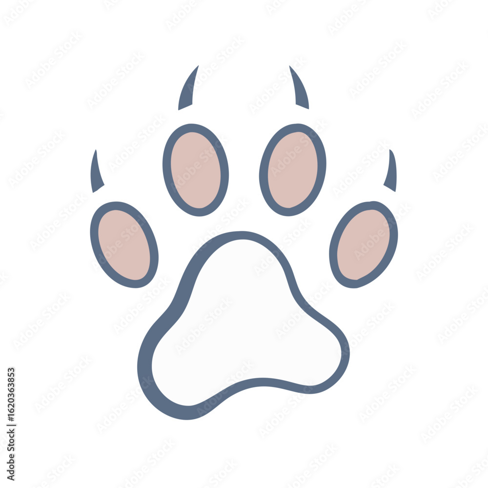 Poster stylized paw print design with rounded pads and short claws