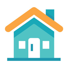 Blue house with orange roof isolated on white background for real estate