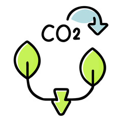 Carbon dioxide cycle with leaves and arrow isolated on white background showing the process of photosynthesis and carbon capture