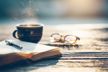 Warm Cafe Morning Study Desk with Steam Rising Coffee and Pomodoro Timer Ambience
