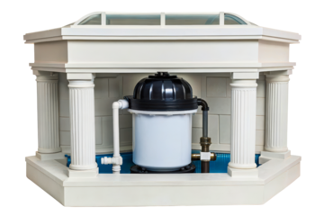 Swimming pool water filtration system in decorative housing isolated with transparent background