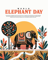 World Elephant Day Illustration – Wildlife Conservation, Nature Protection and Save Elephant Awareness