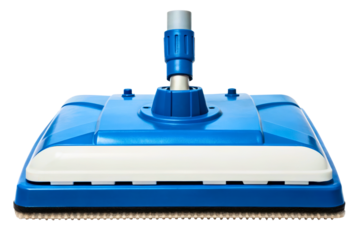 Blue and white floor cleaning mop head with scrubbing pad isolated with transparent background