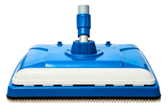 Blue and white floor cleaning mop head with scrubbing pad isolated with transparent background