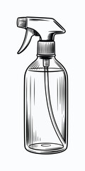 Hand drawn sketch of a clear spray bottle with trigger sprayer
