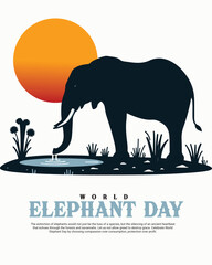 World Elephant Day Illustration – Wildlife Conservation, Nature Protection and Save Elephant Awareness