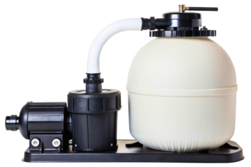 Sand filter system with pump for swimming pool water filtration isolated with transparent background