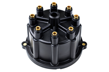 Automotive engine ignition system distributor cap with terminals isolated with transparent background