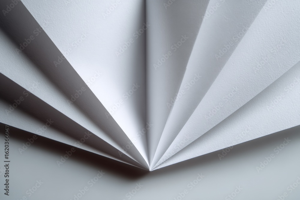 Poster paper folds create an intricate pattern on a smooth surface captured in natural light