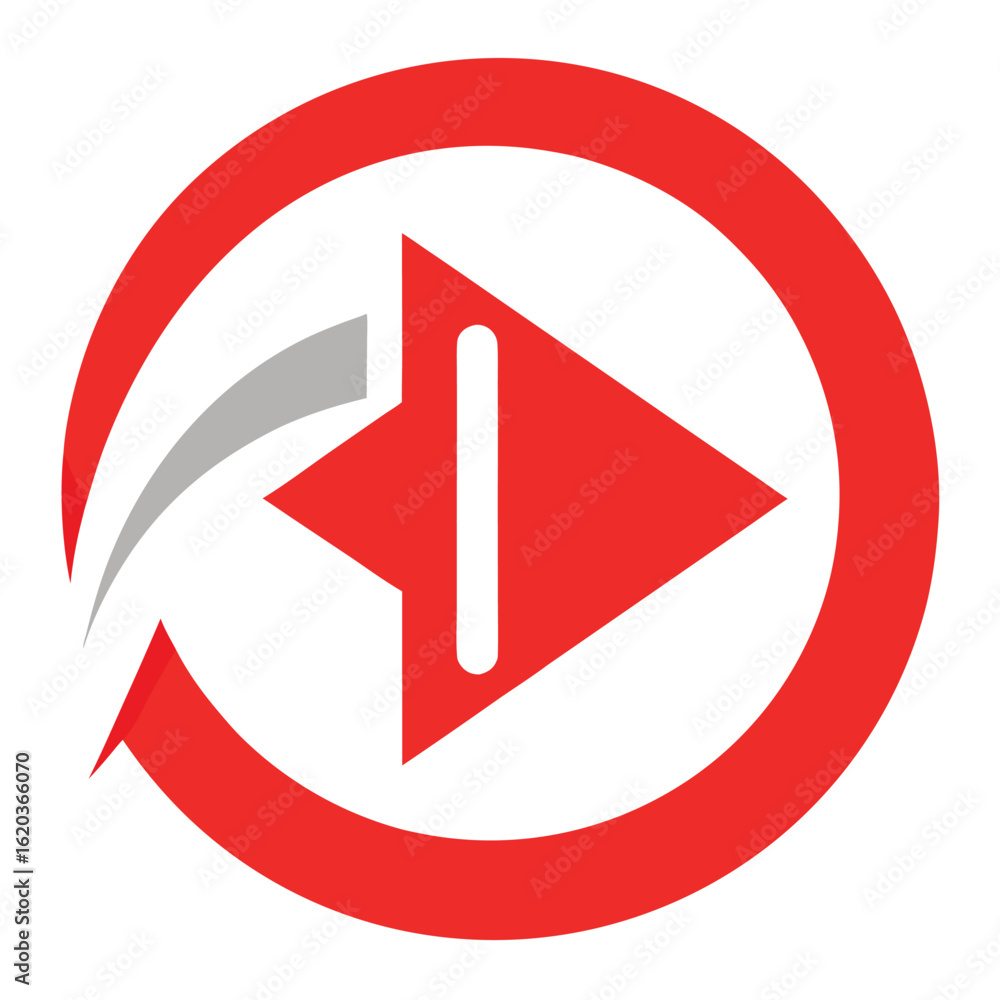Poster red arrow with loop in a circle isolated on white background
