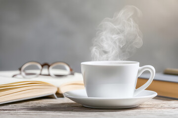 Warm Cafe Morning Study Desk with Steam Rising Coffee and Pomodoro Timer Ambience
