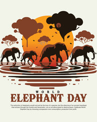 World Elephant Day Illustration – Wildlife Conservation, Nature Protection and Save Elephant Awareness