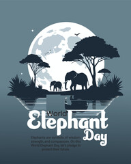 World Elephant Day Illustration – Wildlife Conservation, Nature Protection and Save Elephant Awareness