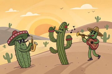 Dancing cactus in dessert 2d