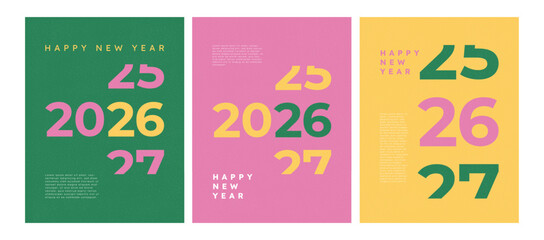 Happy New year 2026 cover template. Flat style numbers with greeting and copy space. Minimalist multicolored vector illustration for poster, card, banner.