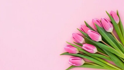 Beautiful Pink Tulips Arrangement on a Soft Pink Background