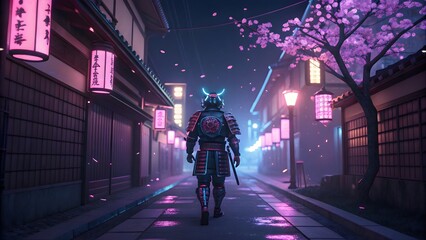 Cybernetic Samurai in Neon Kyoto