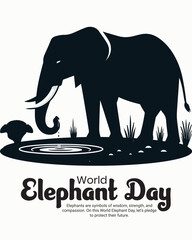 World Elephant Day Illustration – Wildlife Conservation, Nature Protection and Save Elephant Awareness
