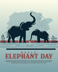 World Elephant Day Illustration – Wildlife Conservation, Nature Protection and Save Elephant Awareness