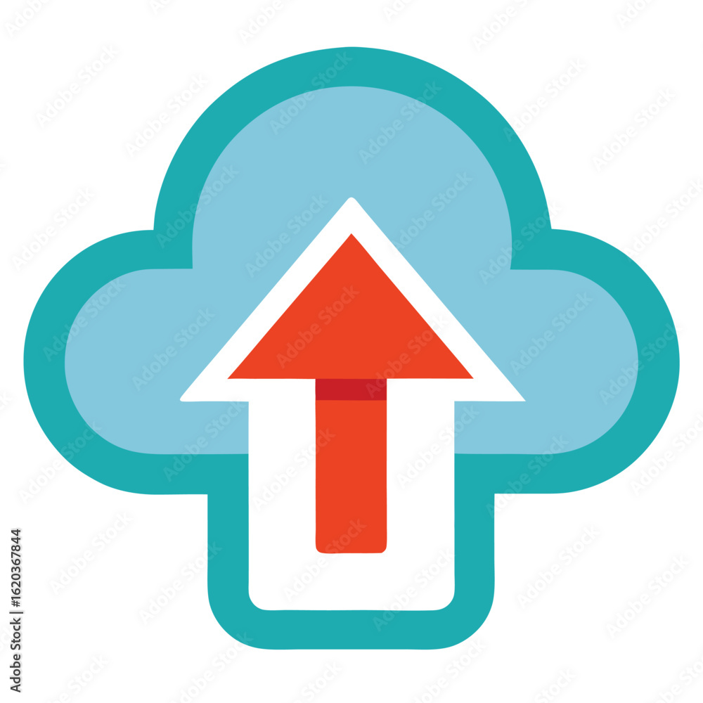 Aufkleber cloud upload icon with red arrow isolated on white background