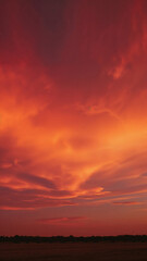 Vibrant Sunset Sky with Fiery Colors and Dramatic Clouds Above Dark Horizon Landscape Scenery