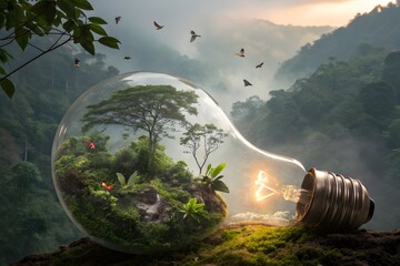 energy saving light bulb in nature