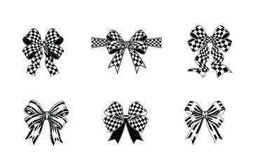Checkered Bow Ribbon Vector Set