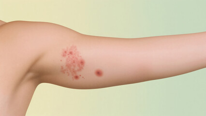 Arm Affected by Herpes Zoster Showing Red Rash and Painful Blisters Indicating Shingles Infection and Viral Disease