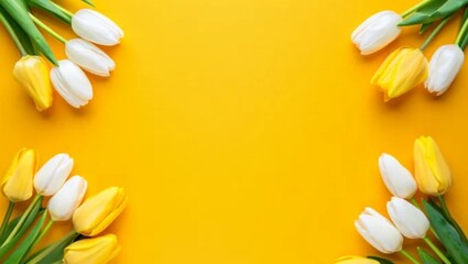Bright Yellow Background with White and Yellow Tulips Border