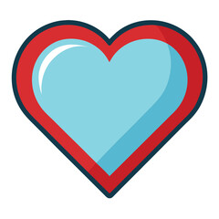 Blue heart with red border isolated on white background for valentines day