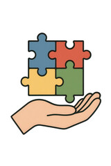 Hand holding puzzle pieces illustration isolated PNG with Transparent Background