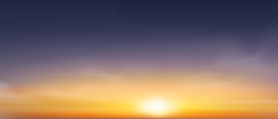 Sunset,Sky clouds over sea in Autumn Evening in Blue,Orange,Yellow Sunlight and Background,Horizon Nature landscape dusk sky with sun dawn in summer,Vector Horizon morning sunrise by beach