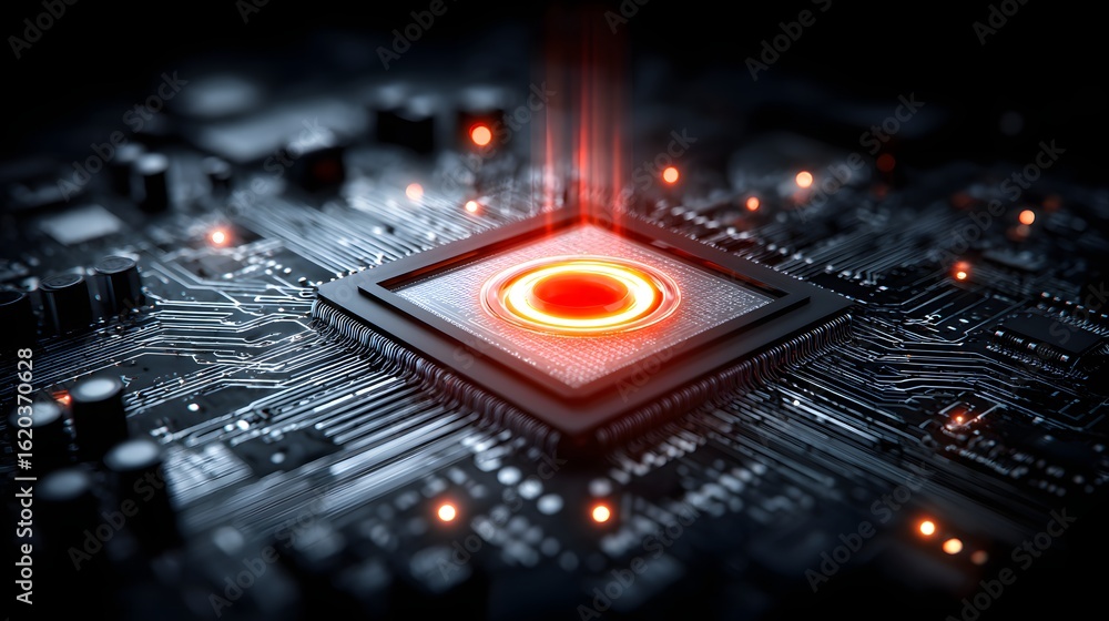 Poster close-up view of a central processing unit on a circuit board.