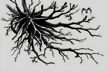 Artistic Tree Root: The intricate network of roots, branches, and the sky, with a silhouette of a bird, embodies the quiet strength of nature.