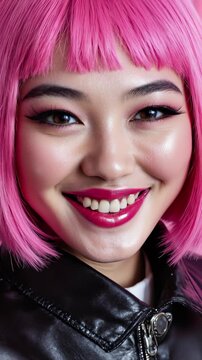 Woman with Extravagant Makeup and Pink Hair