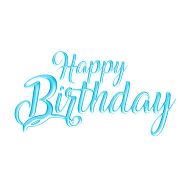 Neon Blue &ldquo;Happy Birthday&rdquo; Script Text on Transparent Background &ndash; Festive Digital Graphic for Celebration Cards, Greetings, Invitations & Design Projects
