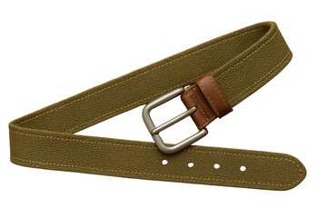 Olive green canvas belt with metal buckle isolated on white background