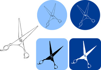 Scissors Salon logotype. Vector graphic line ink illustration. Silhouette sign for logo, print, comics, fashion, pop art, boards, design, stickers, decoration, posters