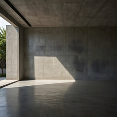 Smooth Gray Concrete Wall With Natural Light and White Platform