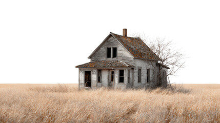 Abandoned House in Field background isolated on a Transparent background, PNG file.