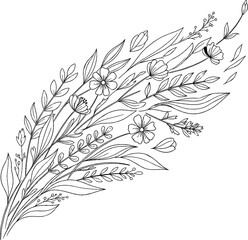 flower vector art, decorative floral illustration in elegant line style, perfect for posters, t-shirt, textiles, and print design.