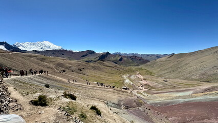 Trail Leading to Summit Backdropped by Rainbow Mountain – Vinicunca Trek, Peru