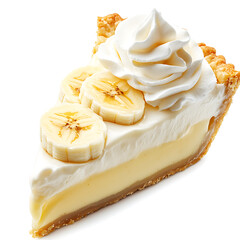 Slice of Banana Cream Pie with Whipped Topping and Fresh Banana Slices