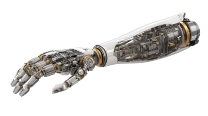 Advanced Prosthetic Arm Technology background isolated on a Transparent background, PNG file.